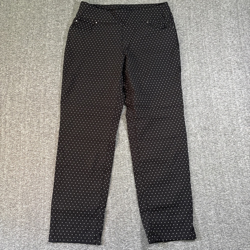 White Stag Black & White Polka Dot Stretch Pull On Pants Slacks Med 8/10 Pockets